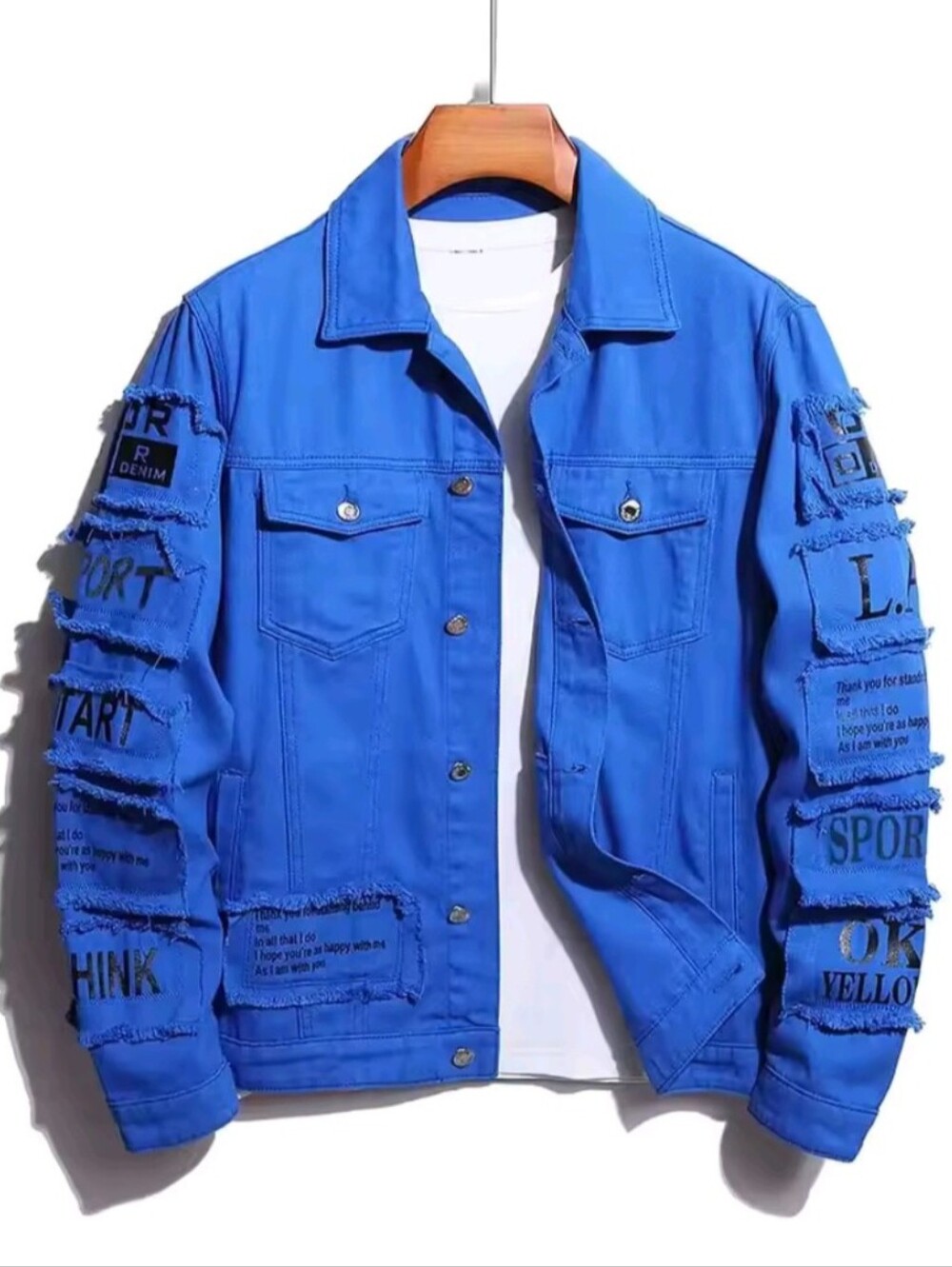 Men's Y2K Denim Jacket Jeans Clothing Patches Windbreaker Cotton Stretchy